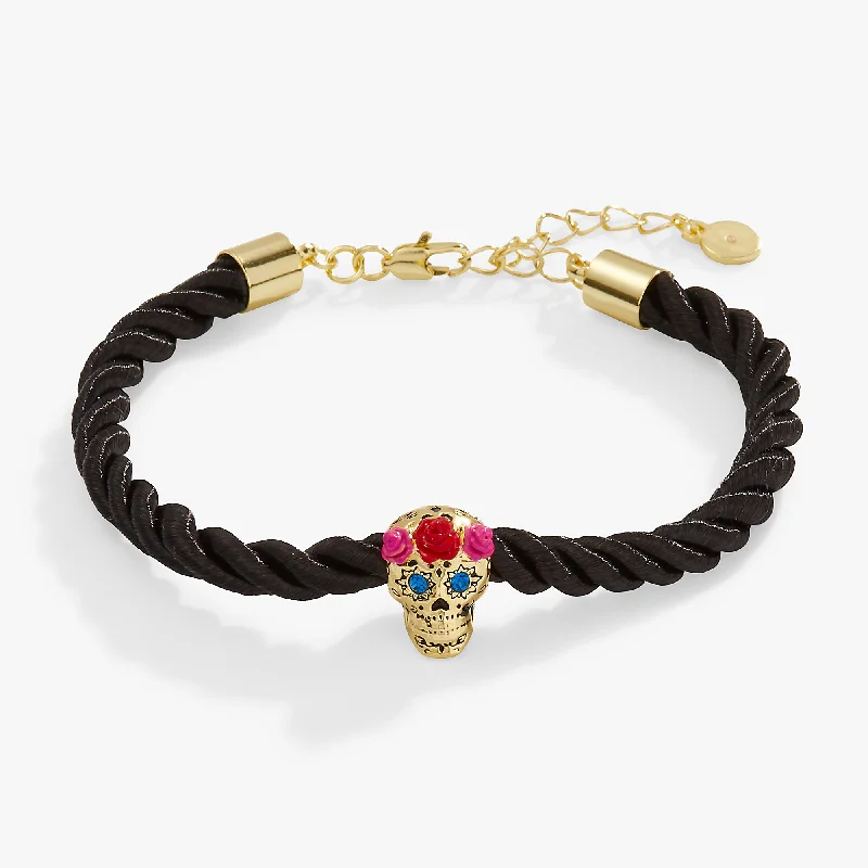 women's bracelets with vintage appeal -Calavera Sugar Skull Cord Bracelet