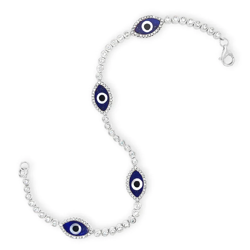 women's bracelets cuff style -Bezel-Set Diamond Evil Eye Bracelet