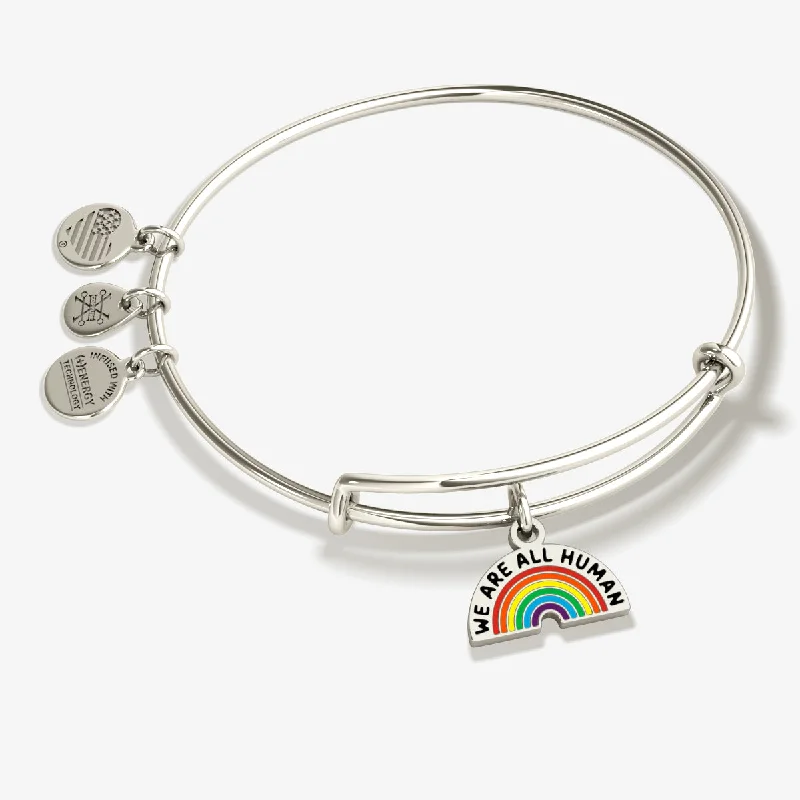 women's bracelets luxury statement -'We Are All Human' Rainbow Charm Bangle Bracelet