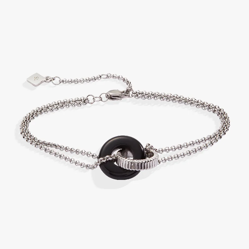 women's bracelets silver -Black Onyx Textured Bracelet