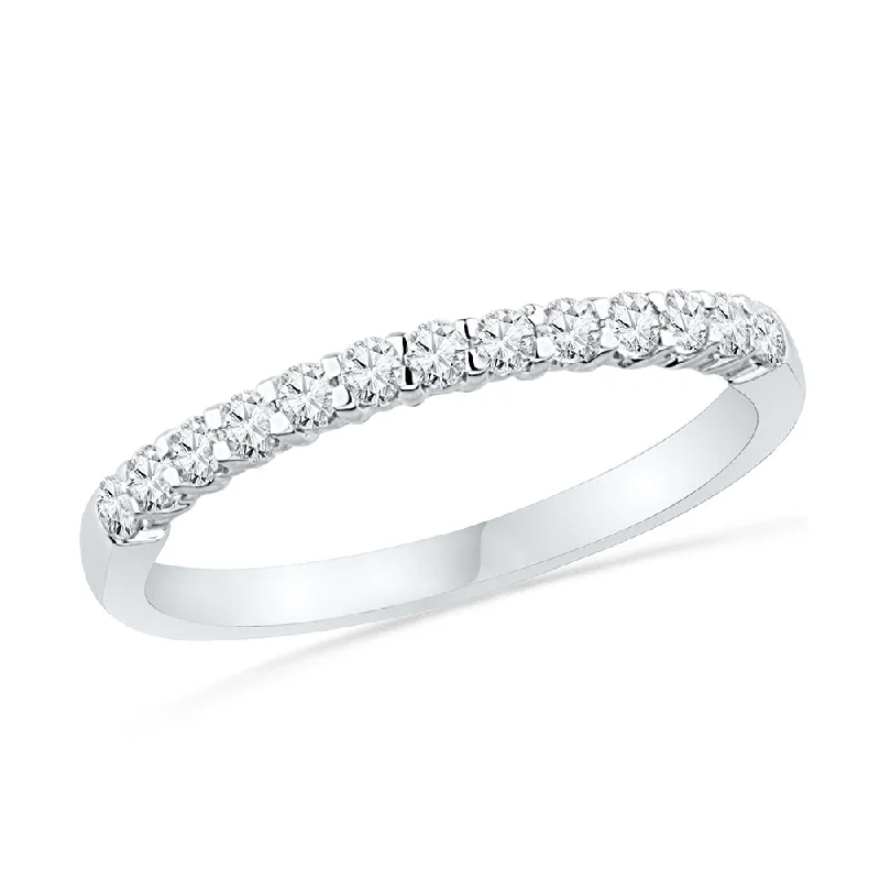 engagement rings with round-cut diamonds -1/4 Carat Semi-Eternity Diamond Wedding Band, Silver or Gold