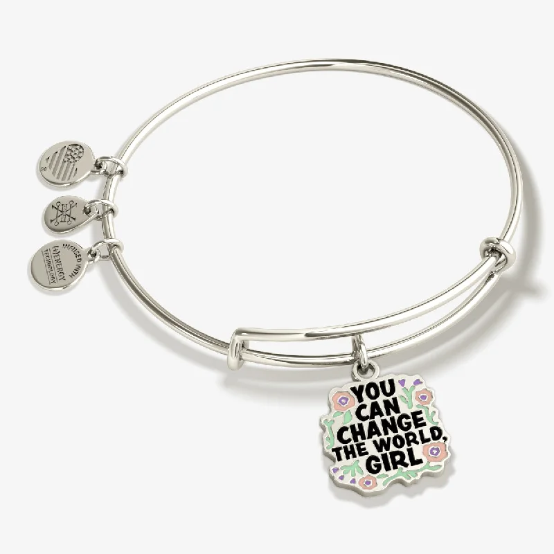 women's bracelets with birthstone -'You Can Change the World Girl' Charm Bangle