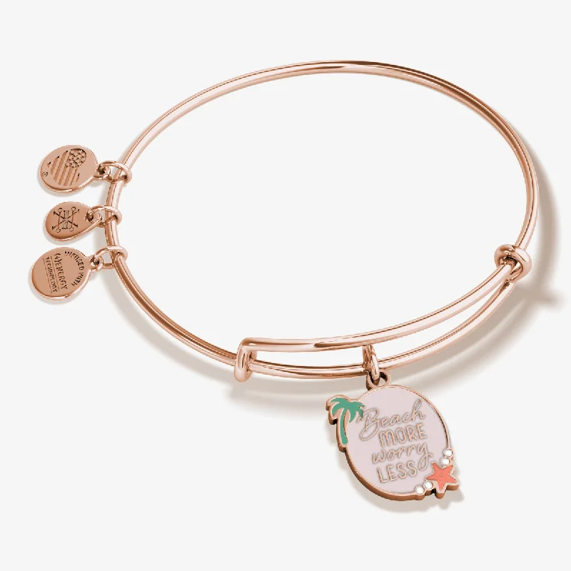 women's bracelets with modern twists -'Beach More, Worry Less' Charm Bangle