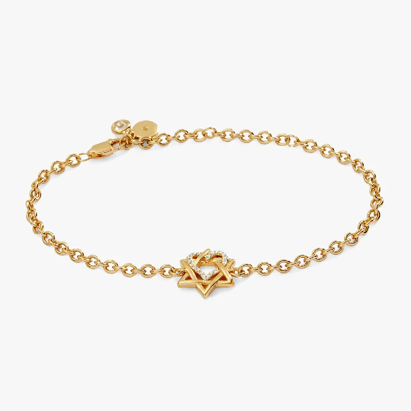 women's bracelets with chain links -Star of David Heart Bracelet, 14kt Gold Plated