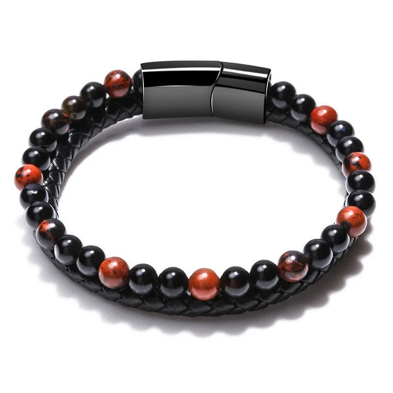 Genuine Leather Agate Stone Bracelet 21cm