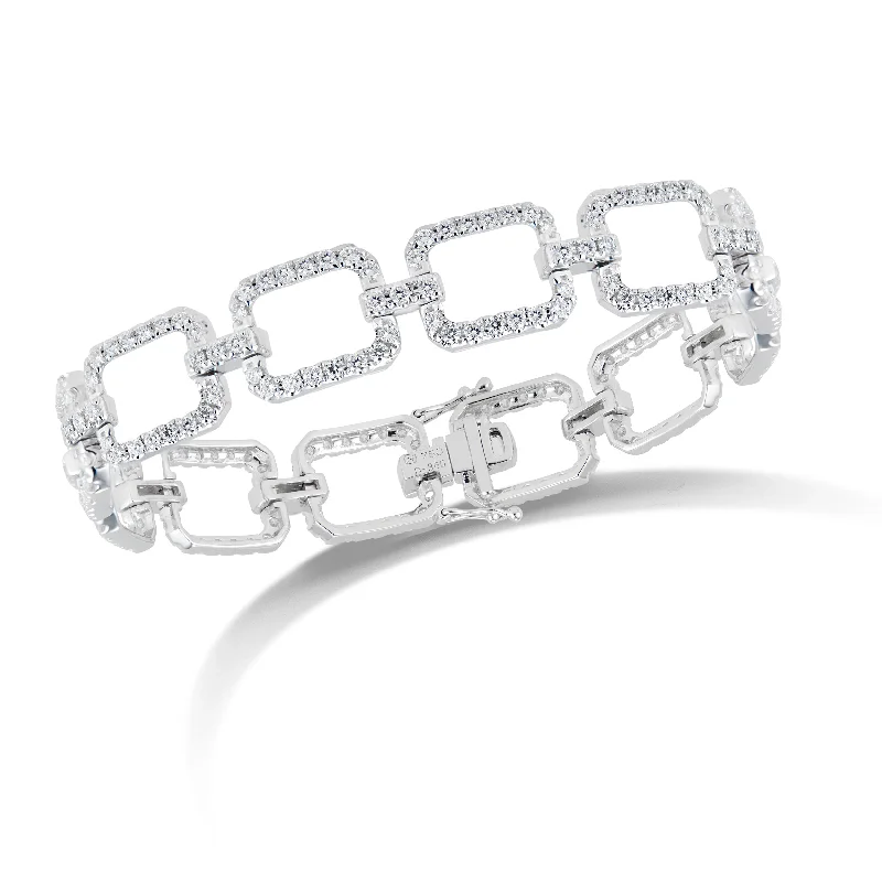 women's bracelets with sparkling crystals -Diamond Rectangle Link Bracelet