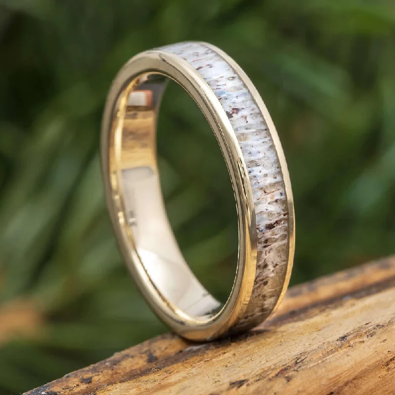 engagement rings with matching wedding bands -Custom Deer Antler Wedding Band, 3.5mm Ring