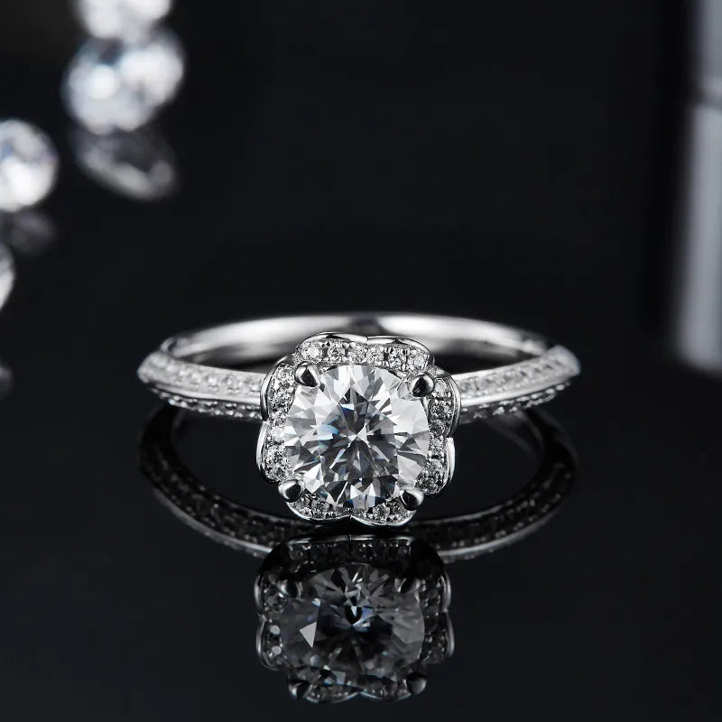 engagement rings with romantic appeal -Rhodium Plated Elegant Wedding Shiny Diamond Geometric Lab-Grown Diamonds Rings