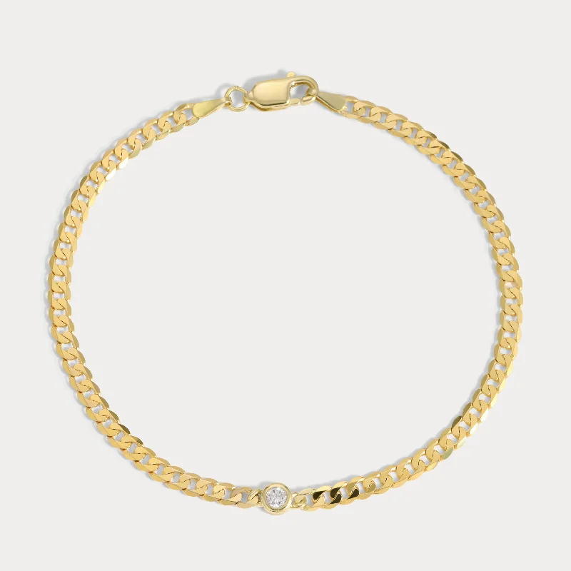 women's bracelets with diamond border -Curb Chain Bezel Diamond Bracelet