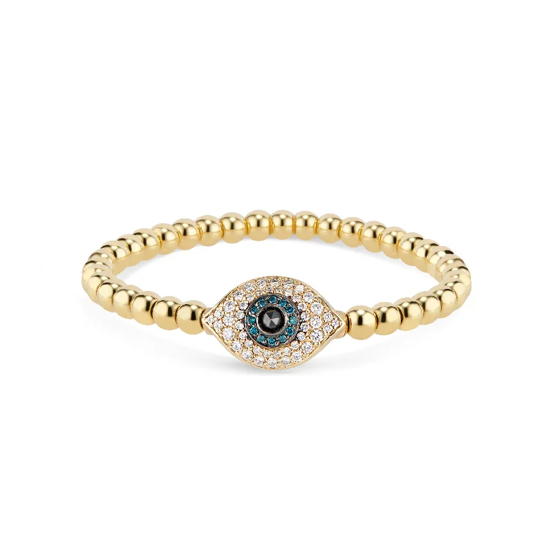 women's bracelets with layered design -Diamond Evil Eye Stretch Bracelet