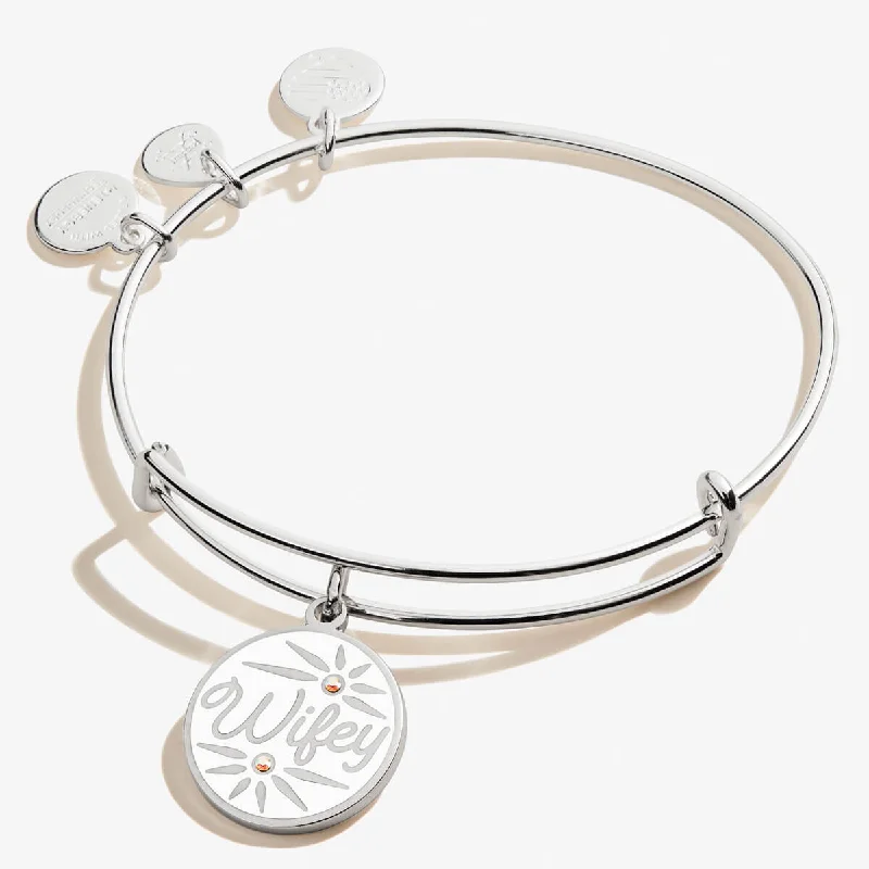 women's bracelets with hand-crafted details -'Wifey' Charm Bangle