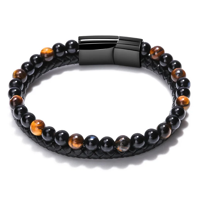 Genuine Leather Tiger-Eye Bracelet 19cm