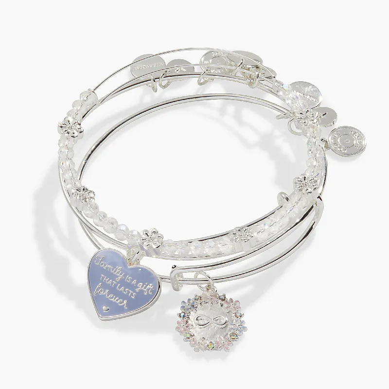 women's bracelets with clasp -'Family Is A Gift That Lasts Forever' Charm Bangle Bracelet, Set of 3