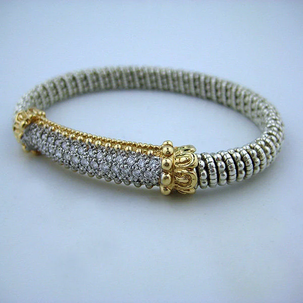 women's bracelets with double chain -Yellow Gold and Sterling Silver Banded Bracelet with .75 Diamonds