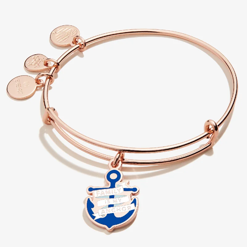 women's bracelets with silver accents -'Family is My Anchor' Charm Bangle