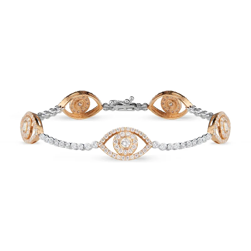 women's bracelets for gifting -Diamond Bracelet with Evil Eye Stations