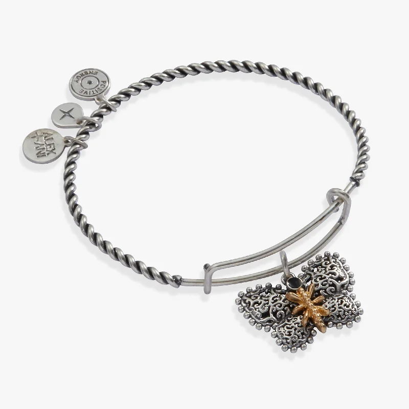 women's bracelets with modern twists -Antique Butterfly Charm Bangle