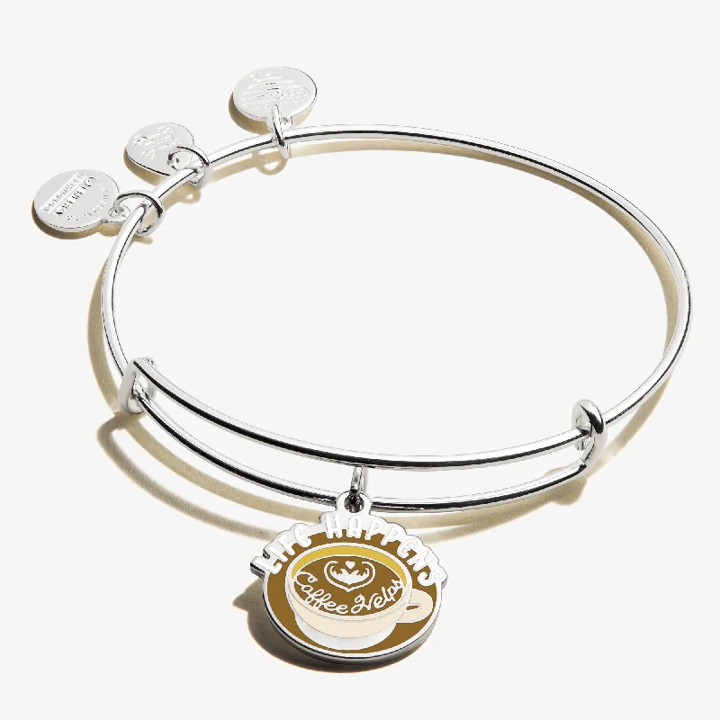 women's bracelets with elegant clasp -'Life Happens, Coffee Helps' Charm Bangle