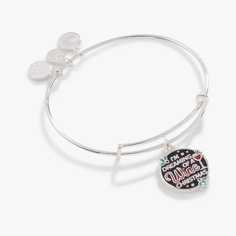 women's bracelets cuff with gemstone -'I'm Dreaming of a Wine Christmas' Charm Bangle Bracelet