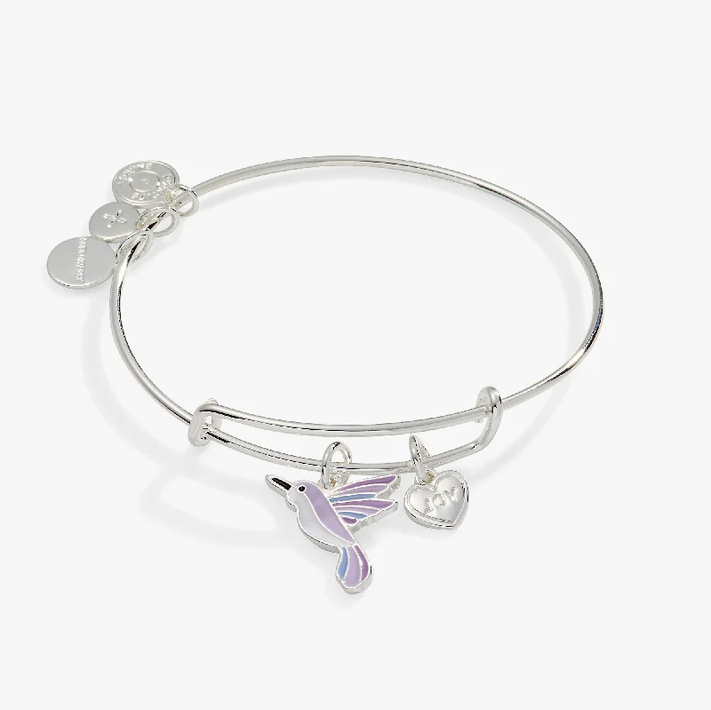 women's bracelets with chain link detail -'Joy' Hummingbird Duo Charm Bangle Bracelet