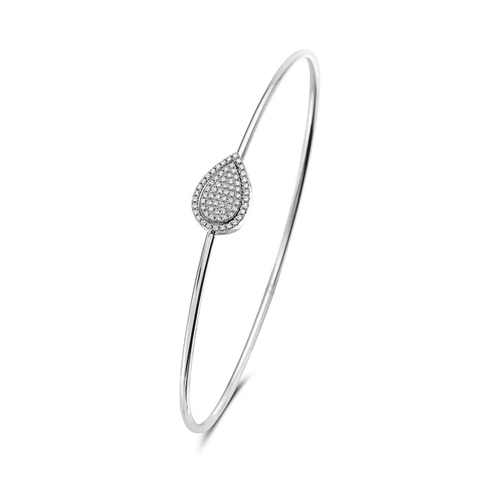 women's bracelets stacked bangles -White Gold Bangle with Diamond Teardrop Accent