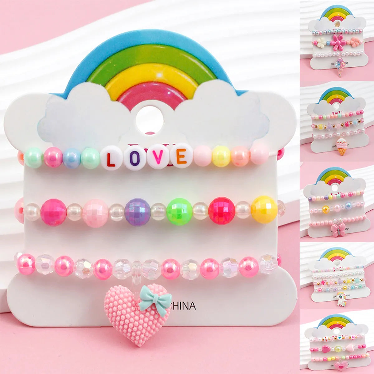 women's bracelets with boho style -Princess Cute Pastoral Ice Cream Animal Heart Shape Arylic Plastic Beaded Acrylic Girl's Bracelets