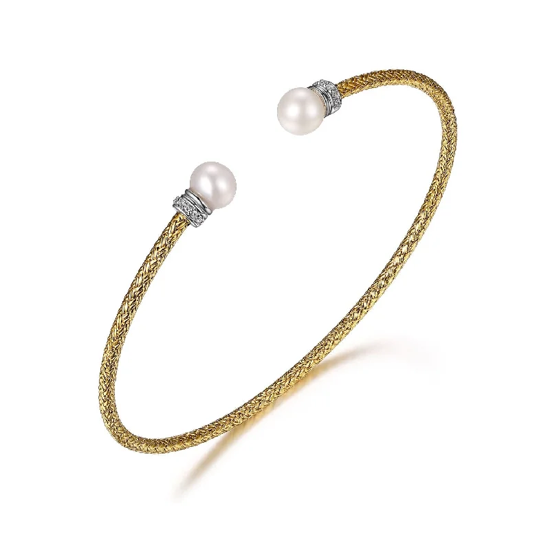 women's bracelets with pearls and gems -Pearl and Crystal Mesh Cuff