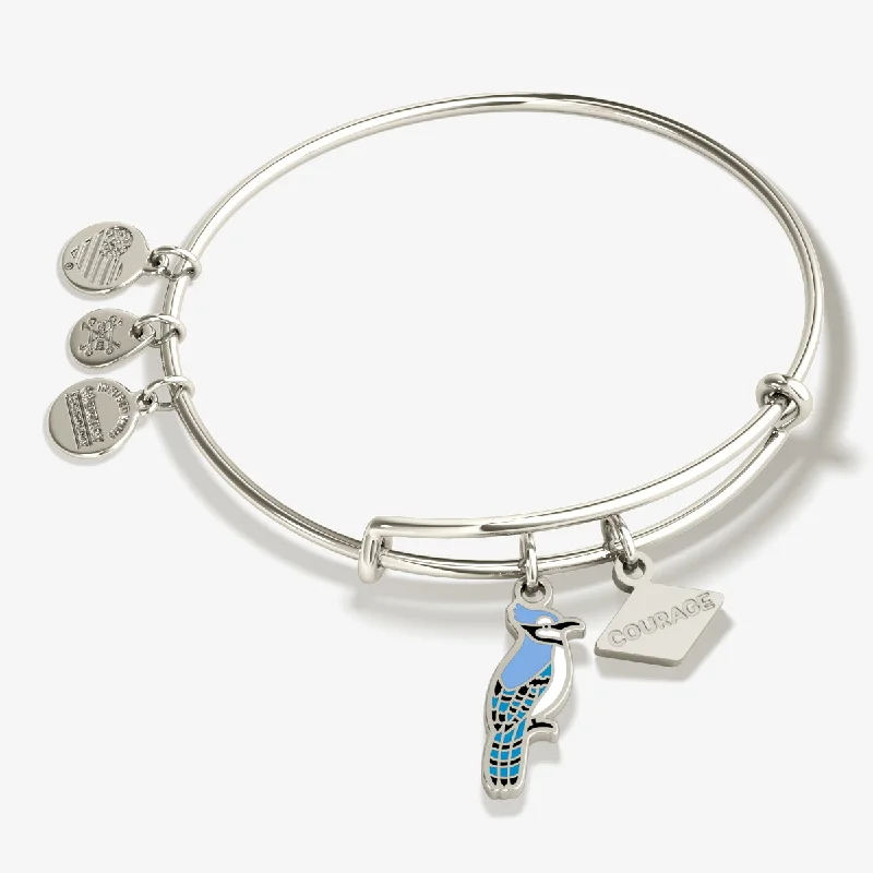 women's bracelets gold -'Courage' Blue Jay Duo Charm Bangle Bracelet