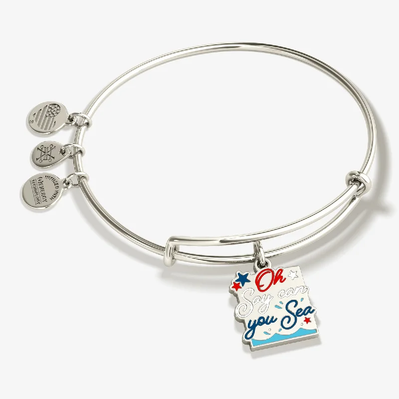 women's bracelets with three stacked bands -'Oh Say Can You Sea' Patriotic Charm Bangle Bracelet