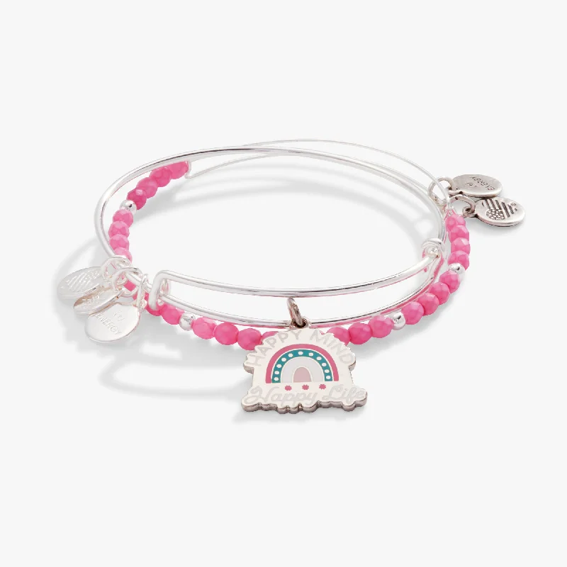 women's bracelets with stars -'Happy Mind, Happy Life' Charm Bangle, Set of 2