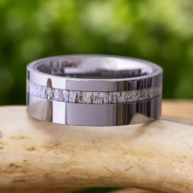 engagement rings with romantic appeal -Tungsten Men's Wedding Band With Deer Antler Inlay