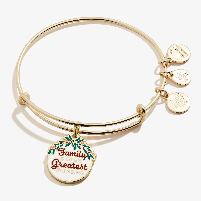 women's bracelets with gold accents -'Family is Life's Greatest Blessing' Charm Bangle