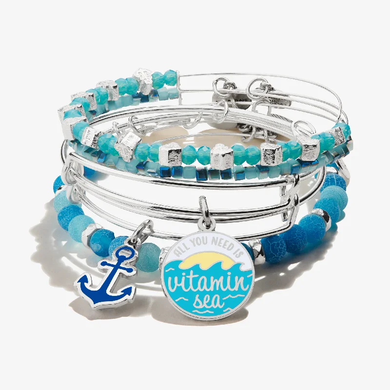 women's bracelets with a modern touch -'Vitamin Sea' Charm Bangle, Set of 5