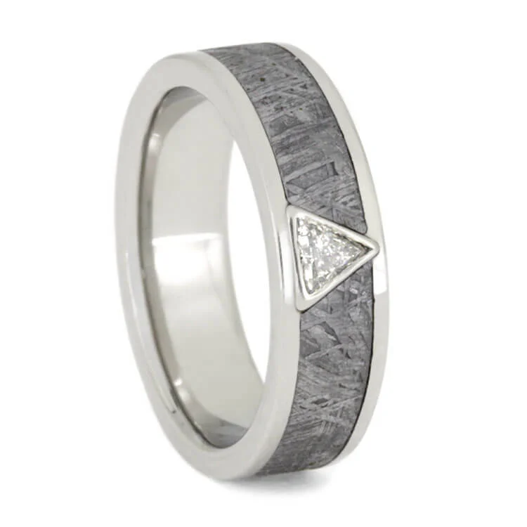 engagement rings modern design -Triangle Diamond and Meteorite Wedding Ring