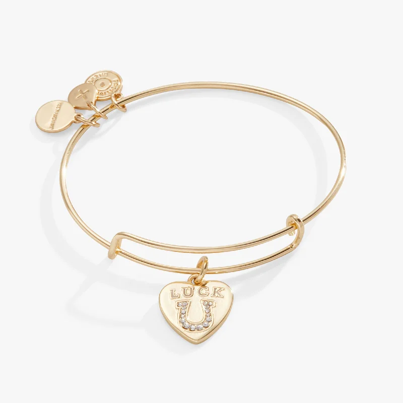 women's bracelets with gold accents -'Luck' Heart Charm Bangle Bracelet