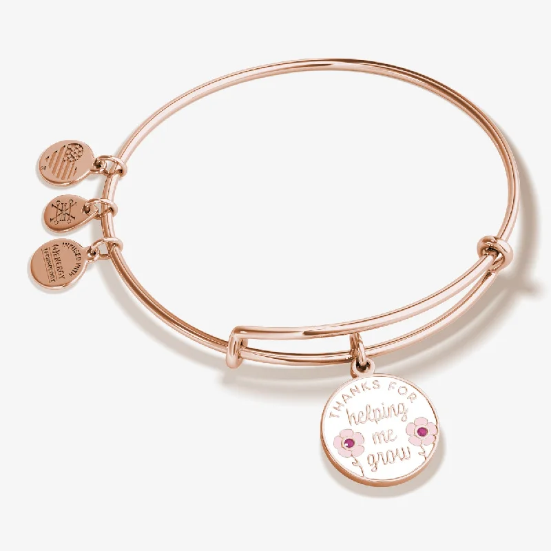 women's bracelets with luxury diamonds -'Thanks For Helping Me Grow' Flower Charm Bangle