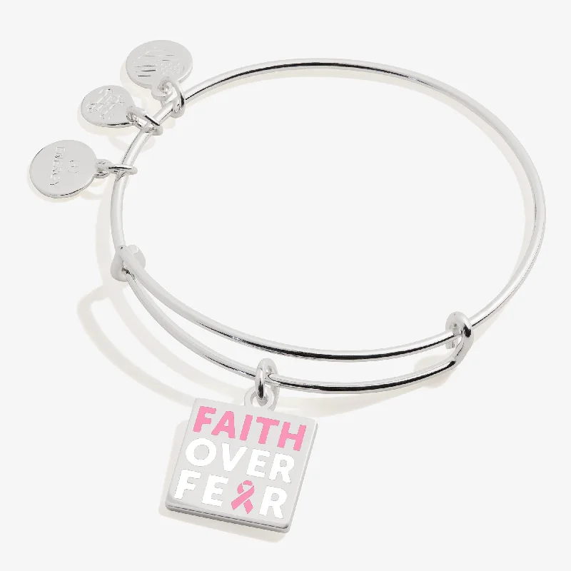 women's bracelets vintage design -'Faith Over Fear' Breast Cancer Awareness Charm Bangle