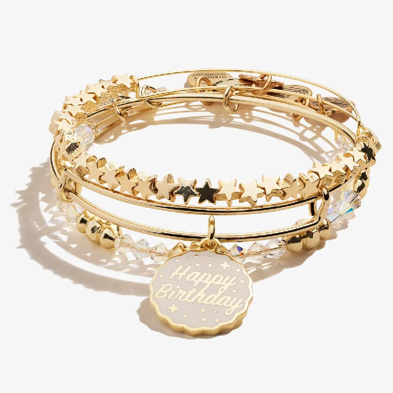 women's bracelets with a modern touch -Happy Birthday Beaded Star Bangle Set