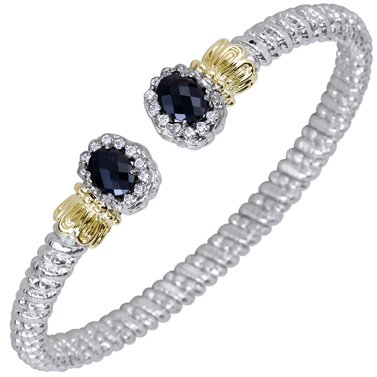 women's bracelets with crystal embellishments -Vahan - 14K Gold & Sterling Silver Diamond Bracelet Black Onyx