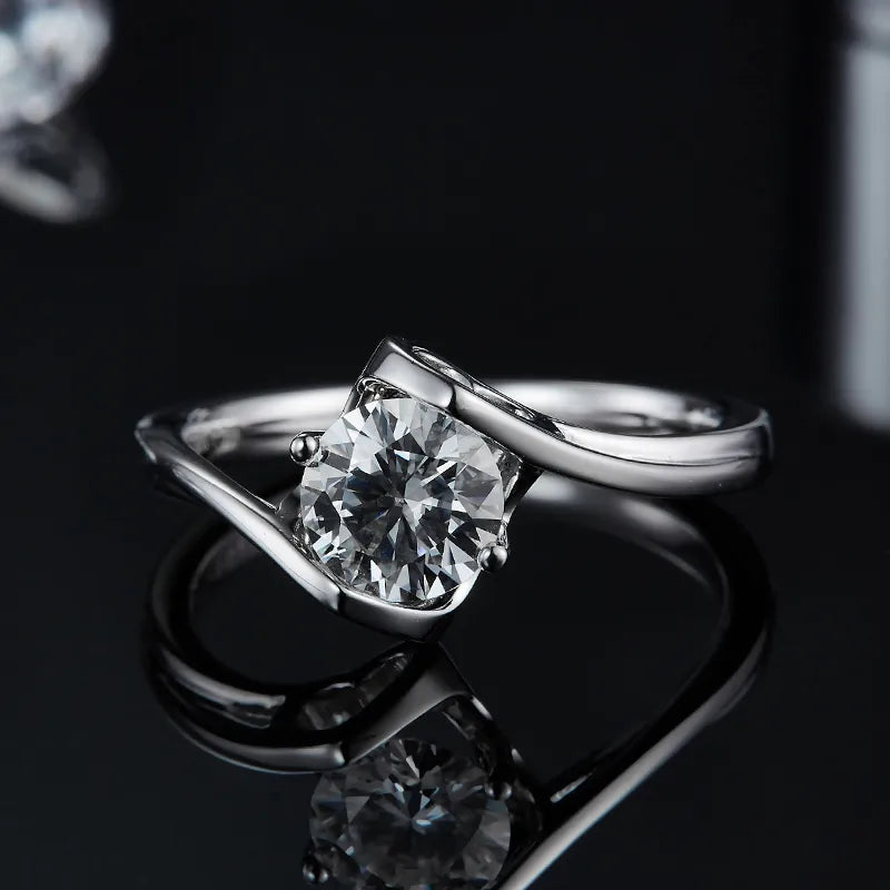 engagement rings with luxurious sparkle -Rhodium Plated Elegant Wedding Shiny Diamond Geometric Lab-Grown Diamonds Rings