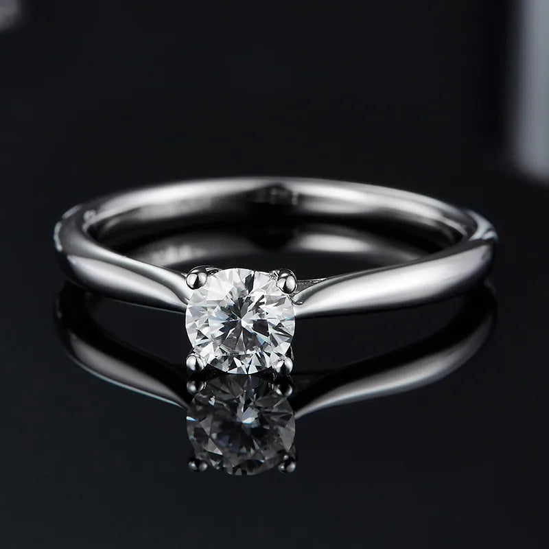 engagement rings with simple gemstone -Rhodium Plated Elegant Wedding Shiny Diamond Geometric Lab-Grown Diamonds Rings