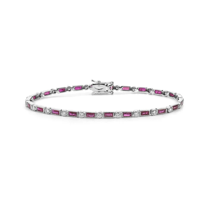 women's bracelets with tourmaline -White Gold Diamond and Ruby Tennis Bracelet