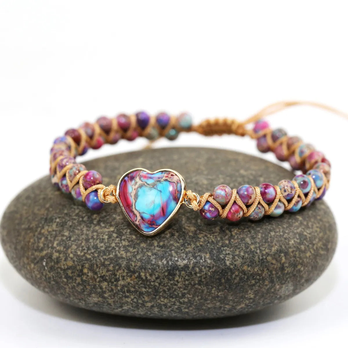 women's bracelets with large round stone -Ethnic Style Heart Shape Natural Stone Knitting Bracelets