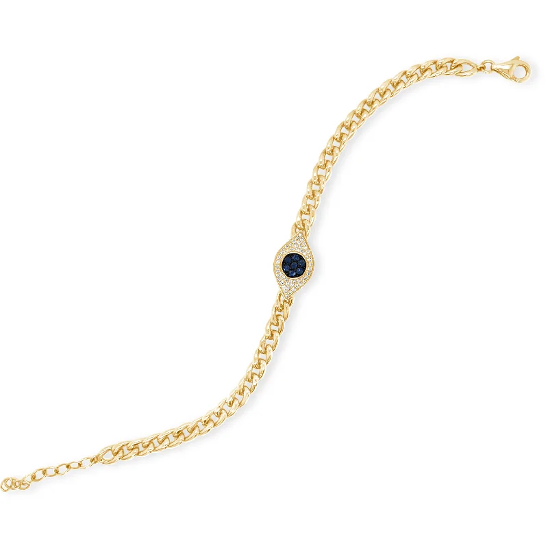 women's bracelets bangle -Sapphire & Diamond Evil Eye Curb Chain Bracelet