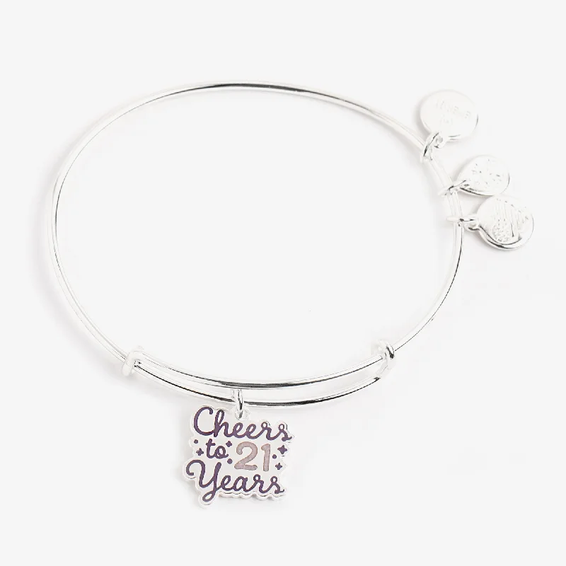 women's bracelets with elegant clasp -'Cheers to 21 Years' Charm Bangle