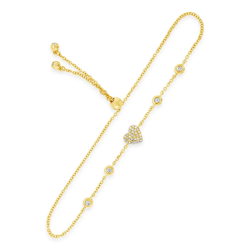 women's bracelets gold -Diamond Adjustable Heart Bracelet