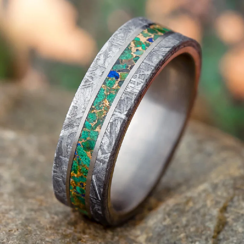 engagement rings for vintage lovers -Colorful Desert Mosaic Wedding Ring With Meteorite Edges