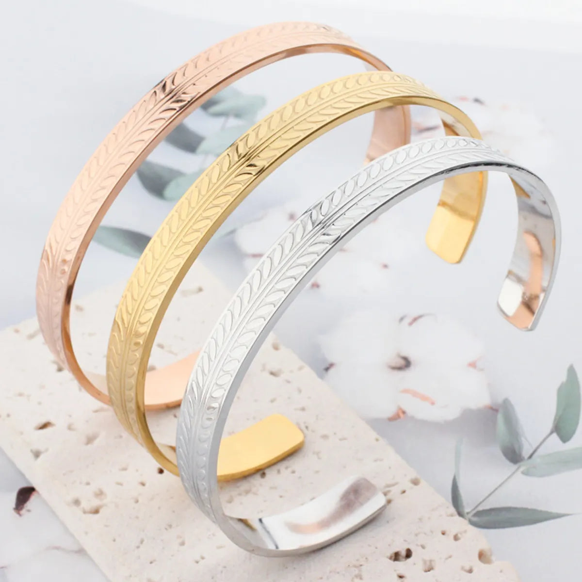 women's bracelets for gifting -Fashion Leaf Titanium Steel Bangle