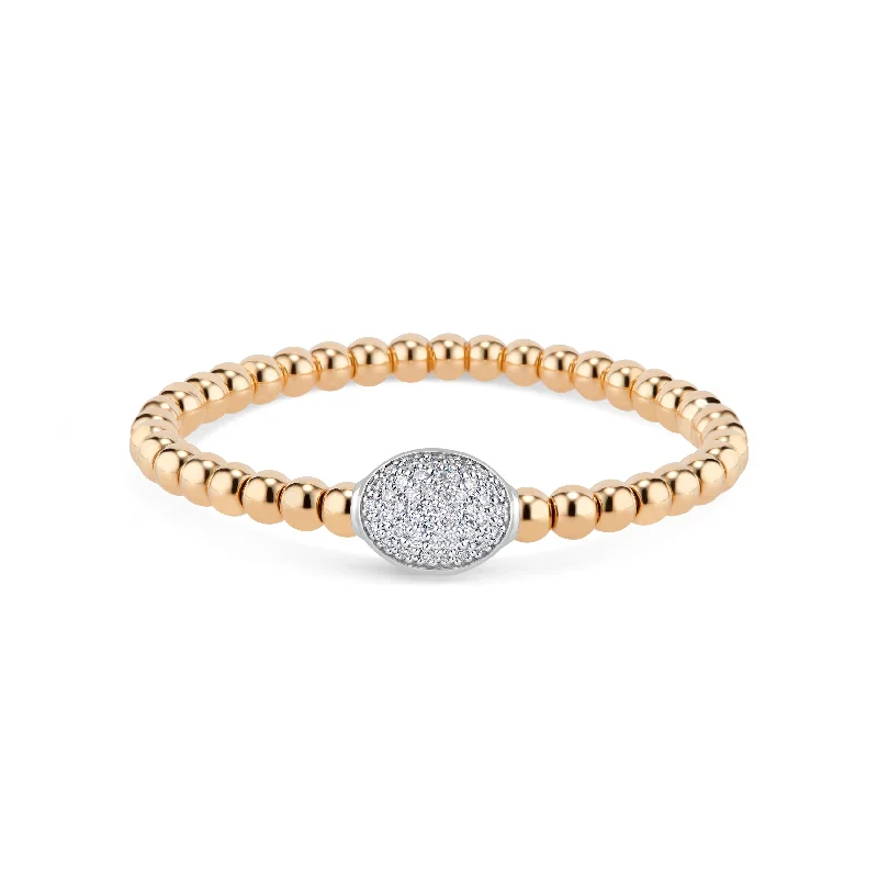 women's bracelets with large stone centerpiece -Beaded Gold Stretch Bracelet with Pave Diamond Oval