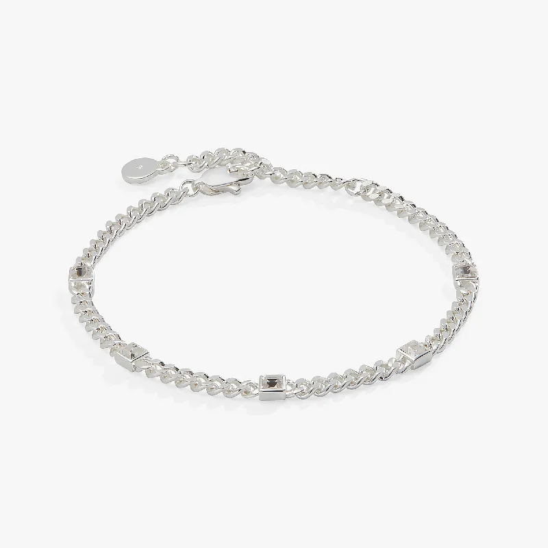 women's bracelets with open design -April Birthstone Clear Crystal Curb Chain Bracelet